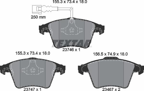 Колодки гальмівні передні TEXTAR 2374601 VW T5/Multivan V 03-15/Multivan VI 15- Ate-Teves Q+ з датчиком