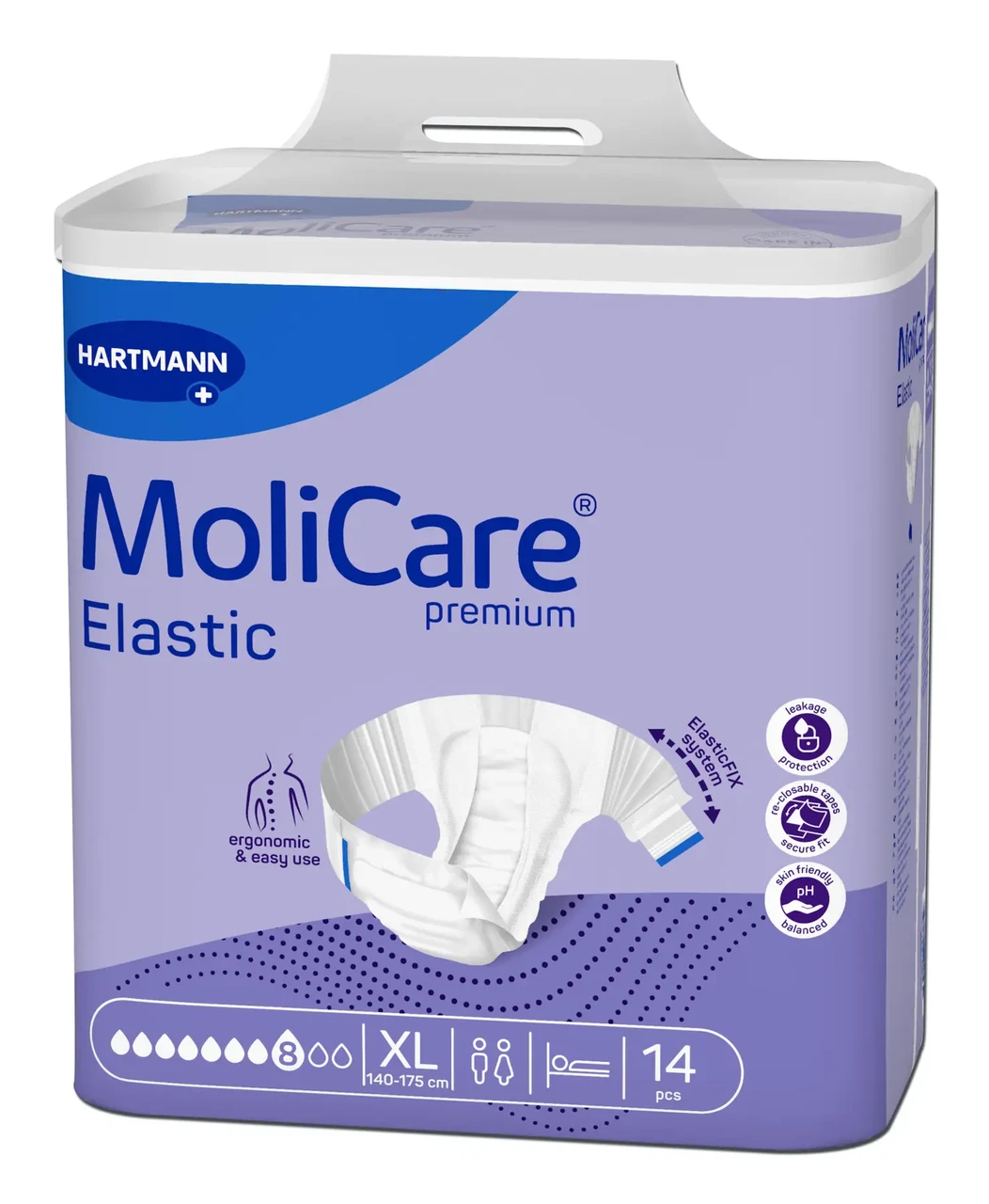 Подгузники для взрослых 8 капель MoliCare Premium Elastic XL 14 шт. (2145024878) - фото 4 Подгузники для взрослых 8 капель MoliCare Premium Elastic XL 14 шт. (2145024878) - фото 4
