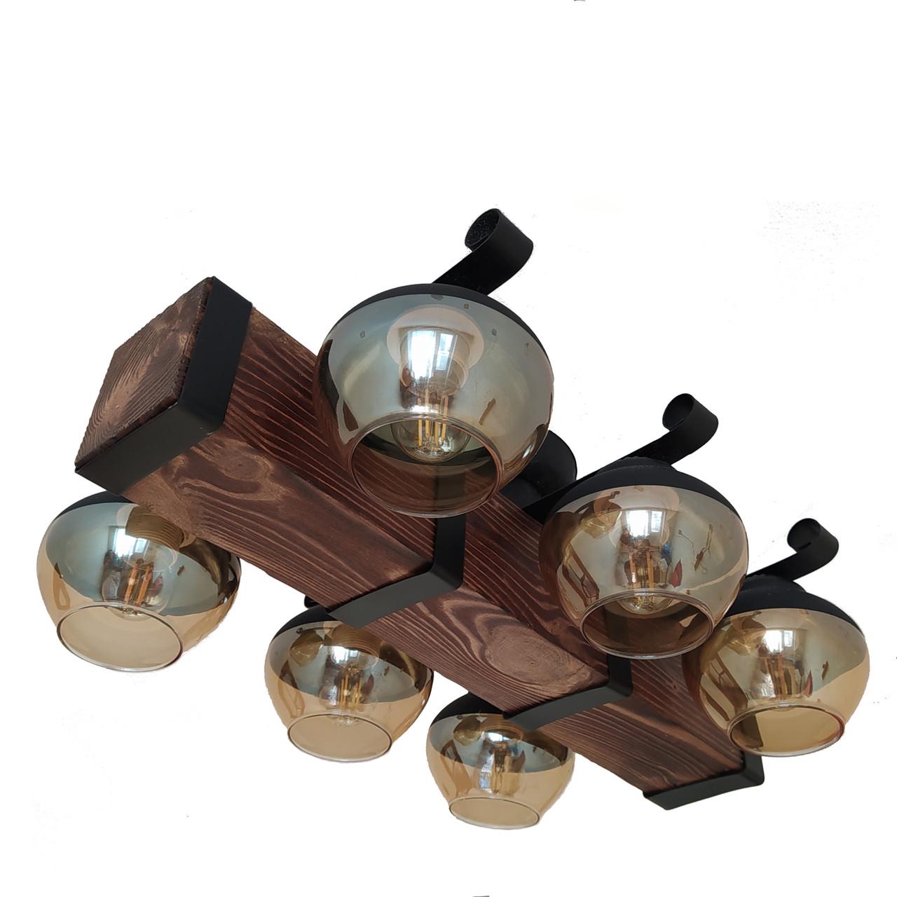 Люстра стельова дерев'яна Light House LPR-20113/6C Чорний/Коричневий (112226)