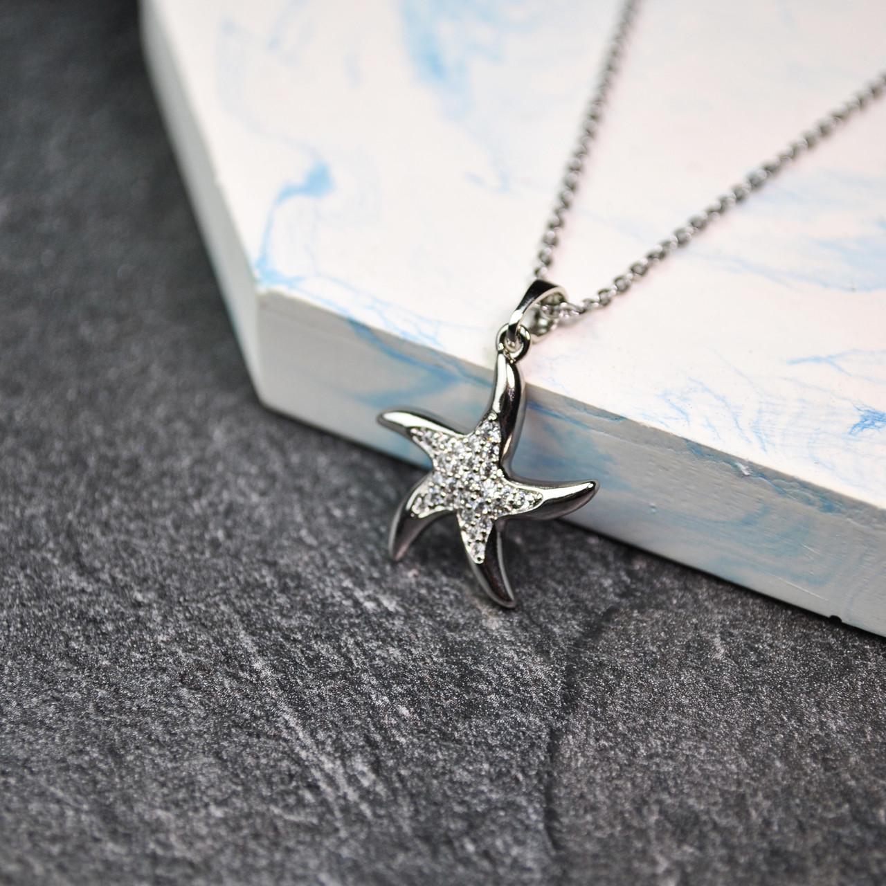 Кулон морская звезда на цепочке медицинская сталь родий (x225-1)