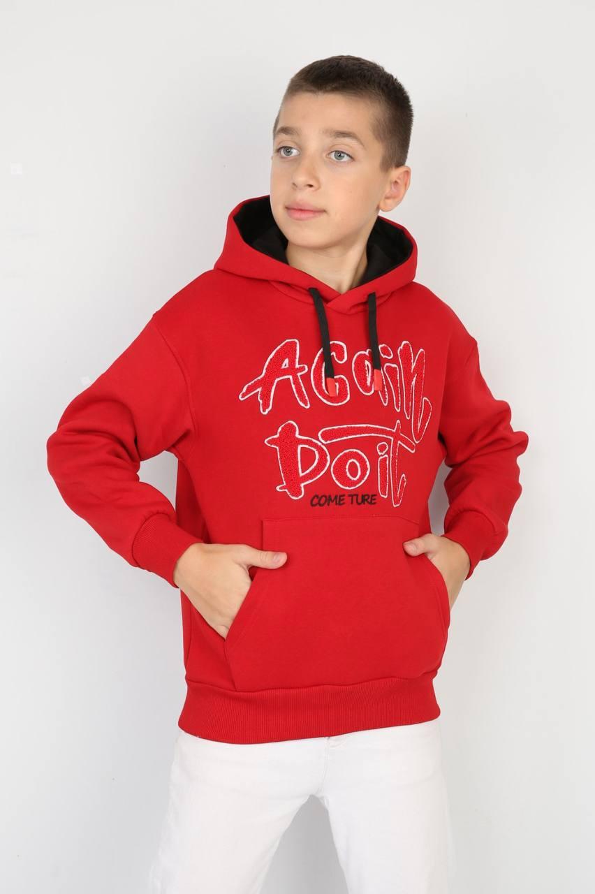 Толстовка теплая с капюшоном для мальчиков 140 см Красный (06414)