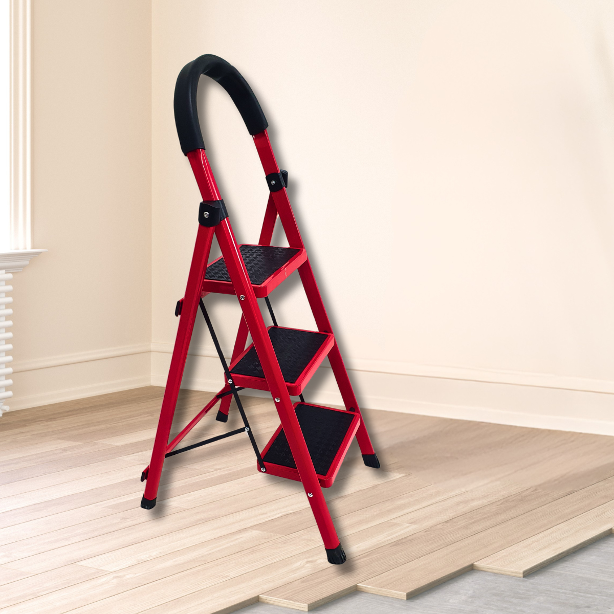 Лестница металлическая на три ступеньки с прорезиненными ковриками (LFS-3S-Red) - фото 3 Лестница металлическая на три ступеньки с прорезиненными ковриками (LFS-3S-Red) - фото 3