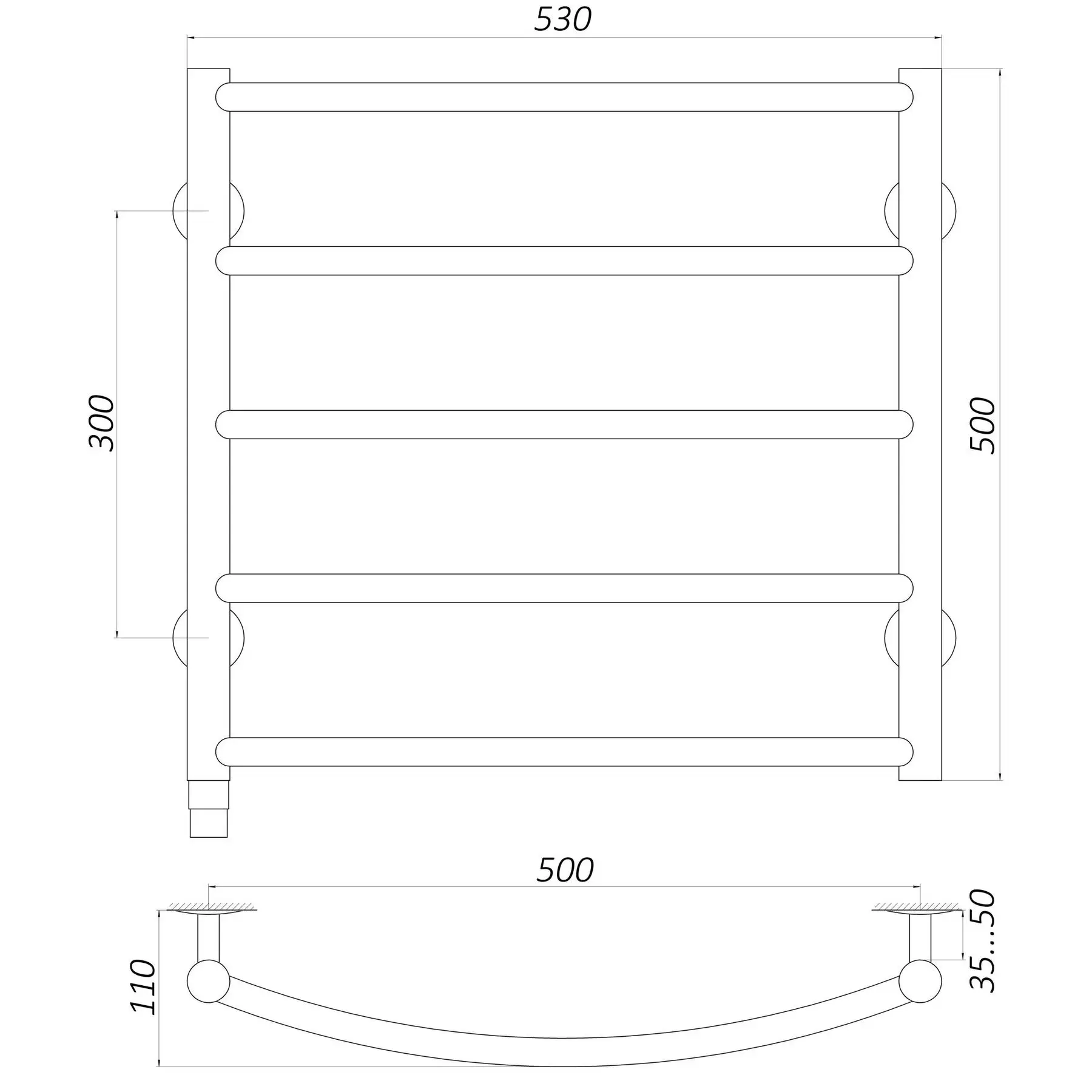 Полотенцесушитель UNIO LD ER 500-500-5 BLK стремянка дуга Черный (GSR-000021667) - фото 6