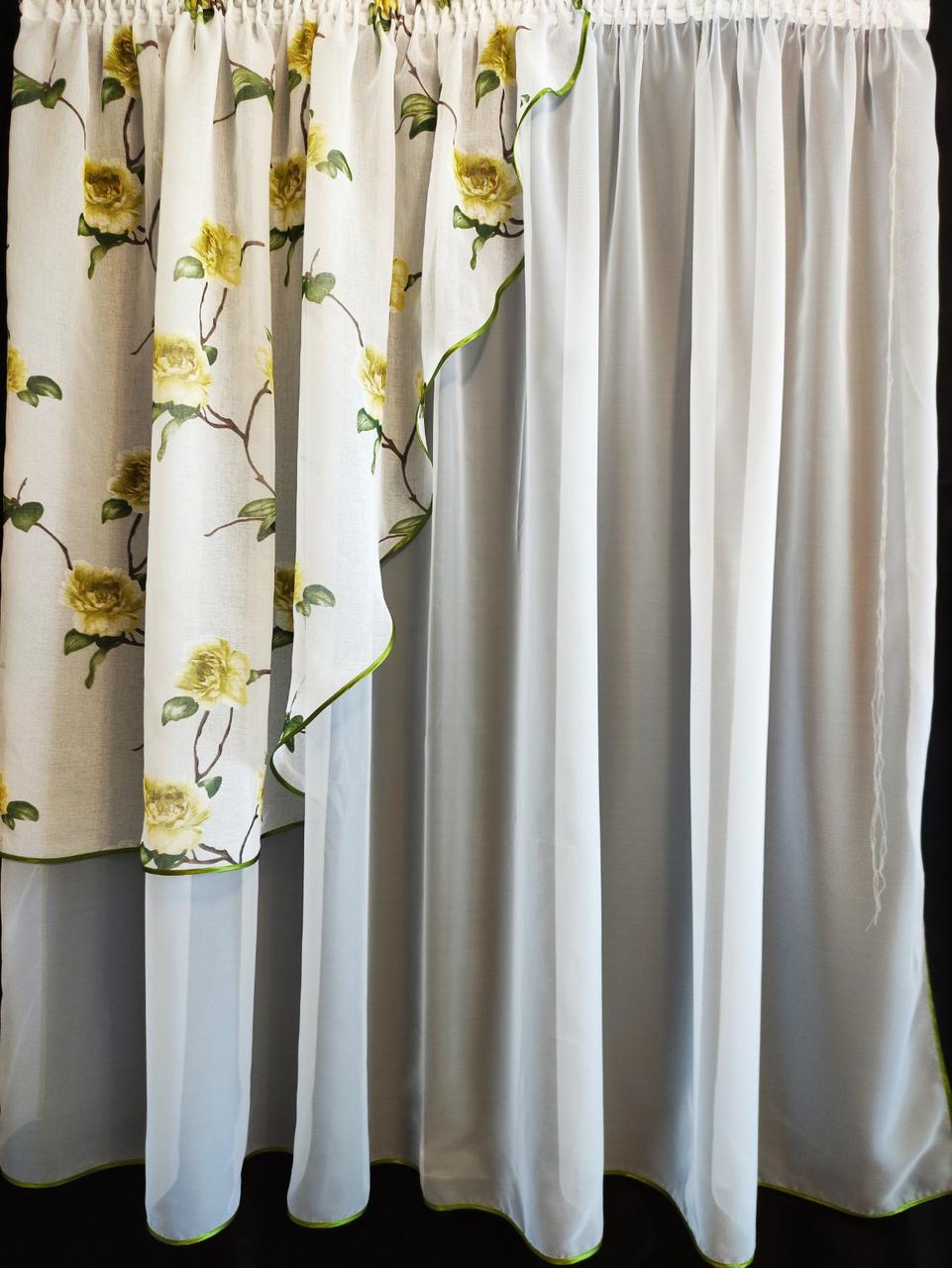 Занавеска кухонная Угол шифон с ламбрекеном батист 300х170 см Белый/Зеленый (ул-01) - фото 4 Занавеска кухонная Угол шифон с ламбрекеном батист 300х170 см Белый/Зеленый (ул-01) - фото 4