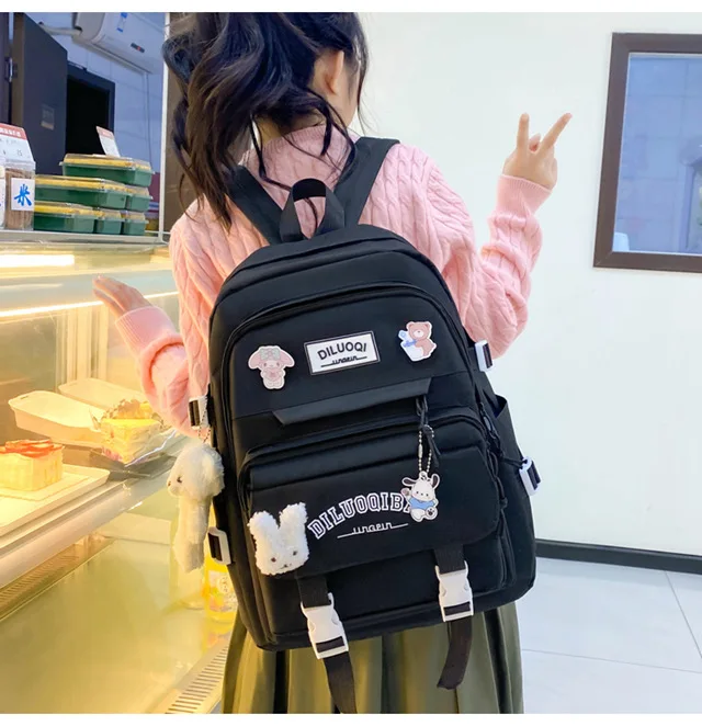 Рюкзак школьный набор DILUOQI 5в1 подростковый для девочки 5-11 класс сумка-шоппер/клатч/пенал Черный (28110614) - фото 3 Рюкзак школьный набор DILUOQI 5в1 подростковый для девочки 5-11 класс сумка-шоппер/клатч/пенал Черный (28110614) - фото 3