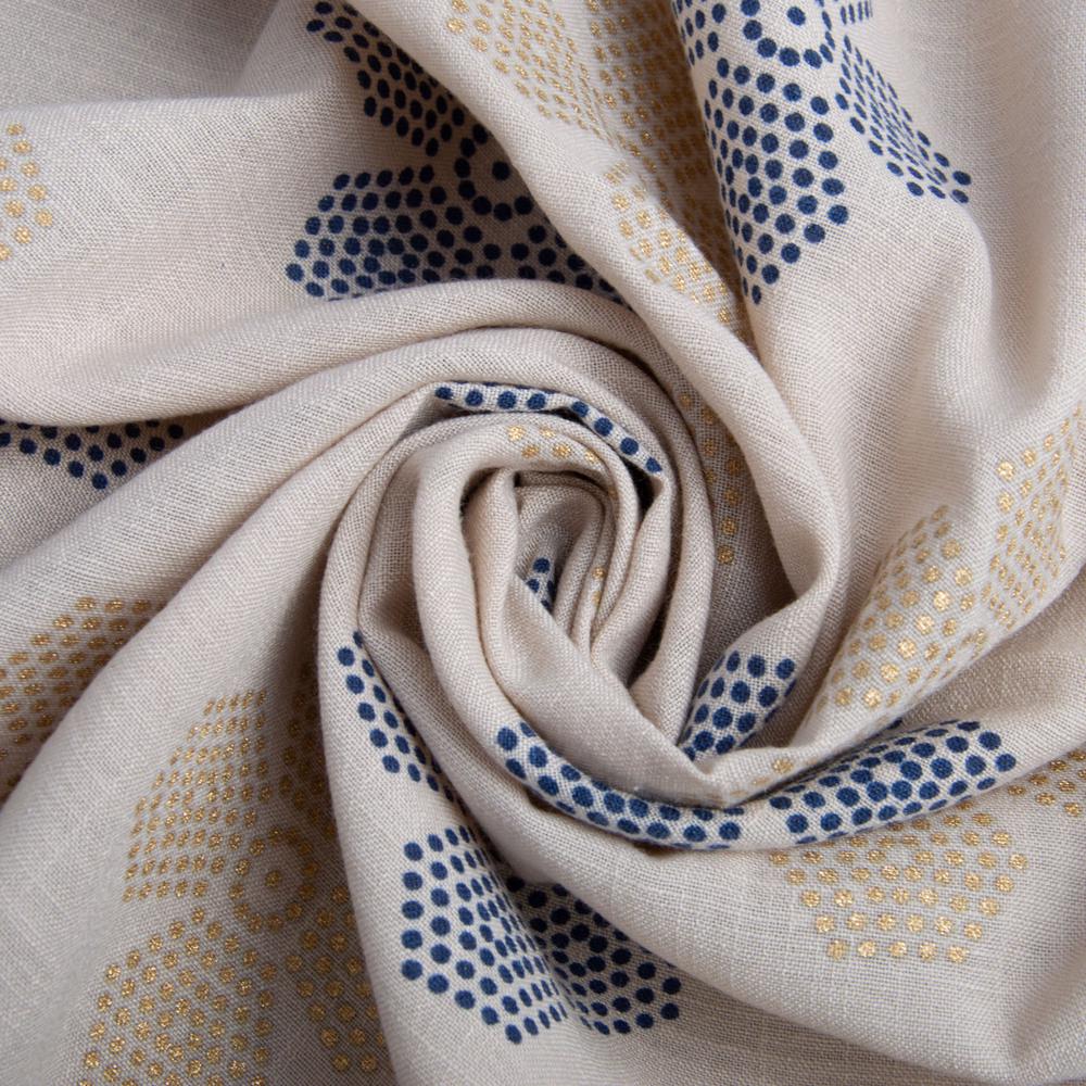 Ткань костюмная имитация льна с напылением цветок Беж (22210)