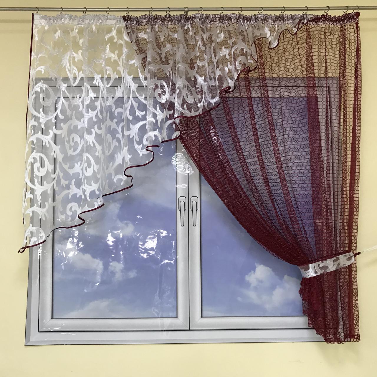 Фіранка коротка з сітки ALBO 400x180 см Бордовий - фото 7