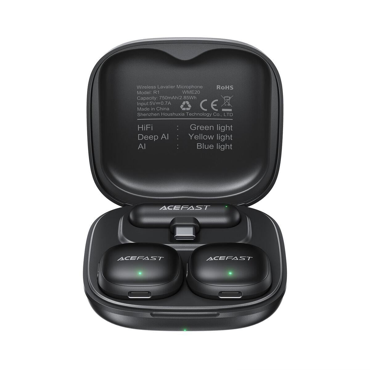 Комплект микрофонов беспроводных петличных ACEFAST R1 Wireless Lavalier Microphones Type-C 750mAh Black (6974316284895)