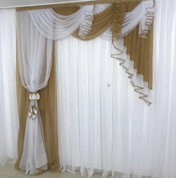 Ламбрекен на карниз Агния шифон 2,5 м Карамельный (25663487)