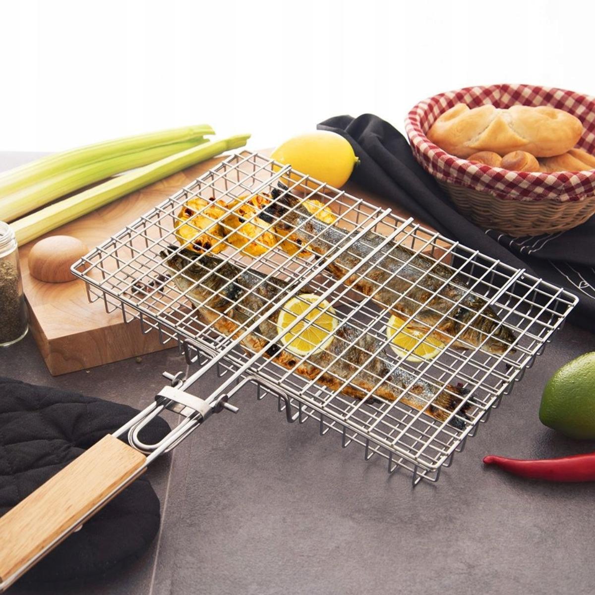 Решетка-гриль A-PLUS со съемной деревянной ручкой 30х24х4 см (1833) - фото 2 Решетка-гриль A-PLUS со съемной деревянной ручкой 30х24х4 см (1833) - фото 2