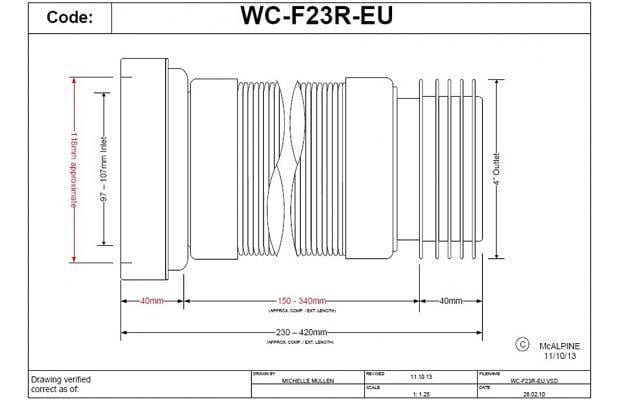 Гофротруба розтяжна для унітазу Mcalpine 270-540 мм з ущільнювачем (WC-F23R-EU) - фото 2