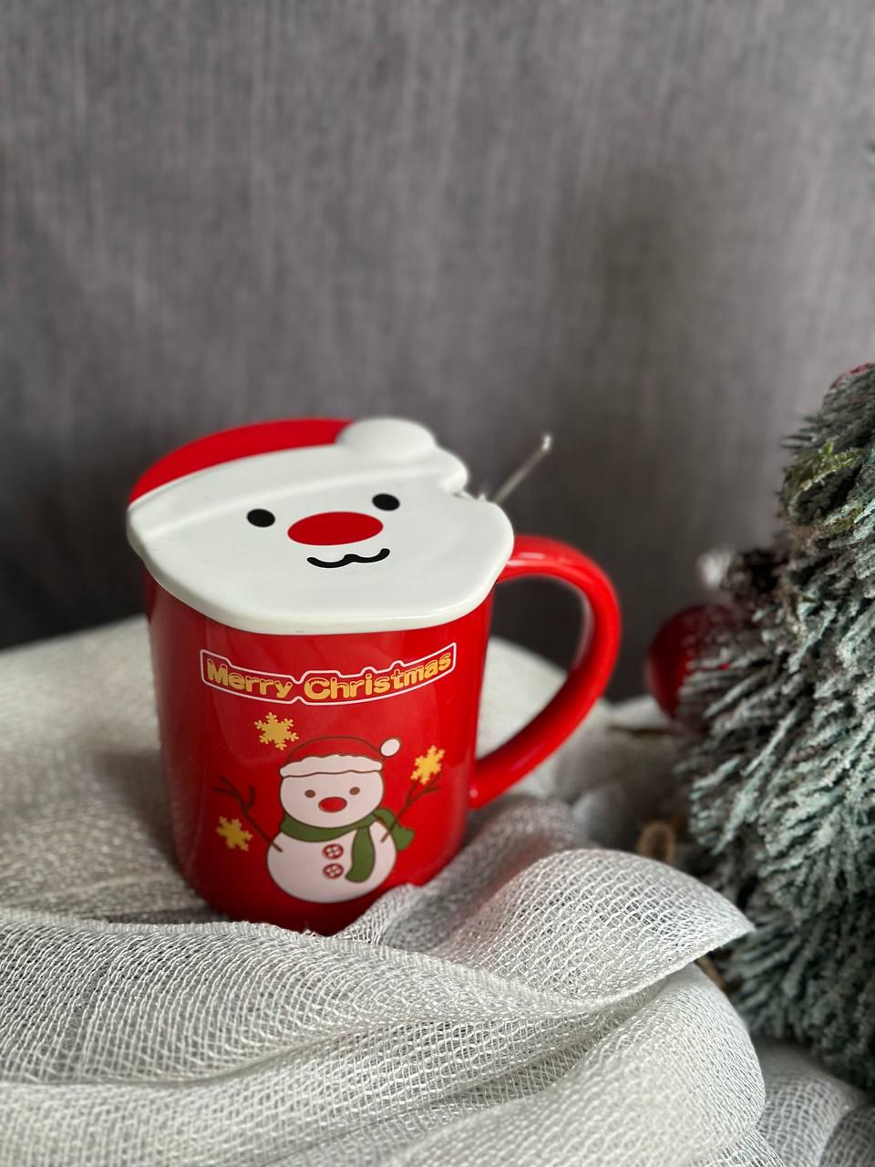 Чашка новорічна Olens кераміка з кришкою та ложкою 380 мл (102-1059-3)