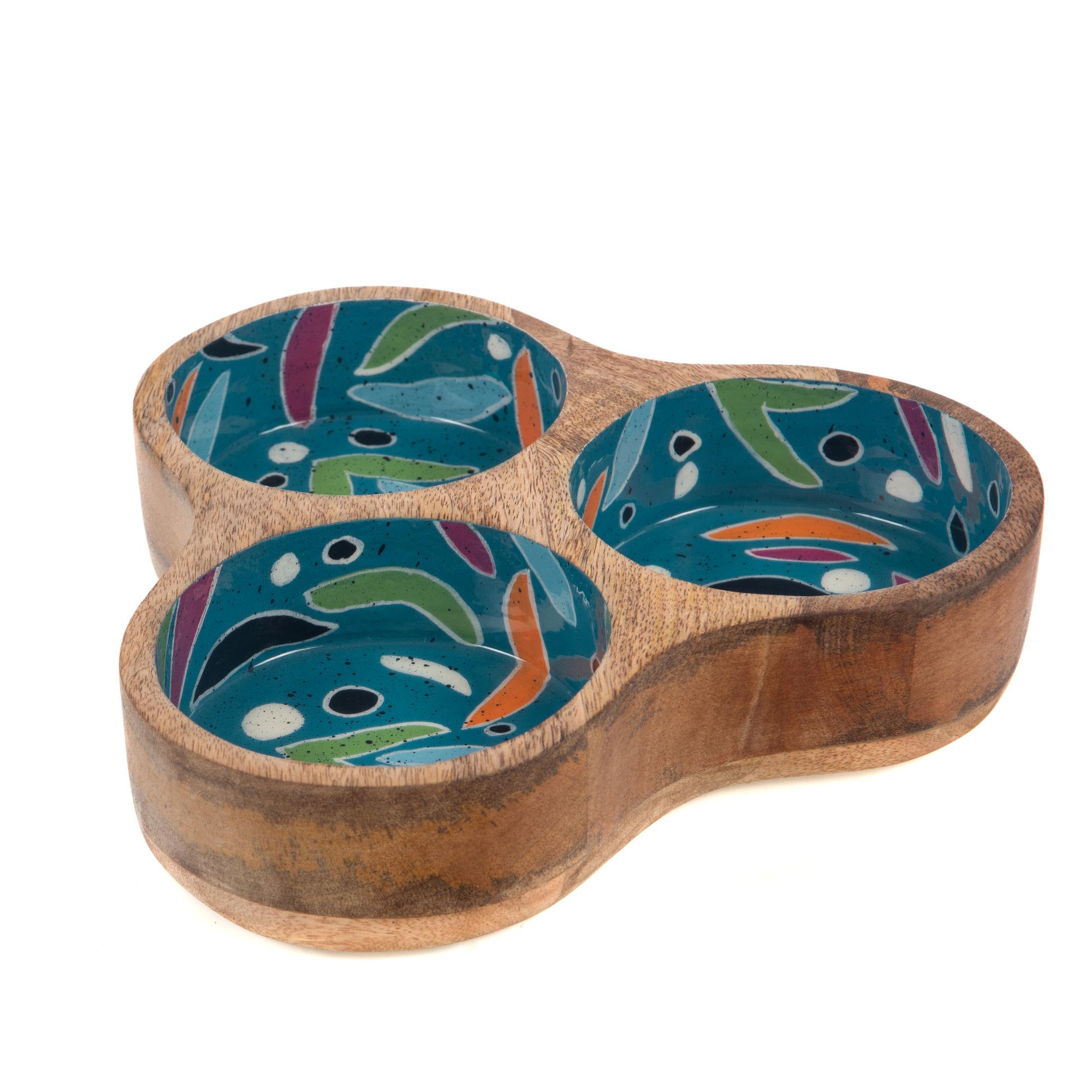 Блюдо менажница AMADEUS для сервировки деревянное с керамикой d 24 см