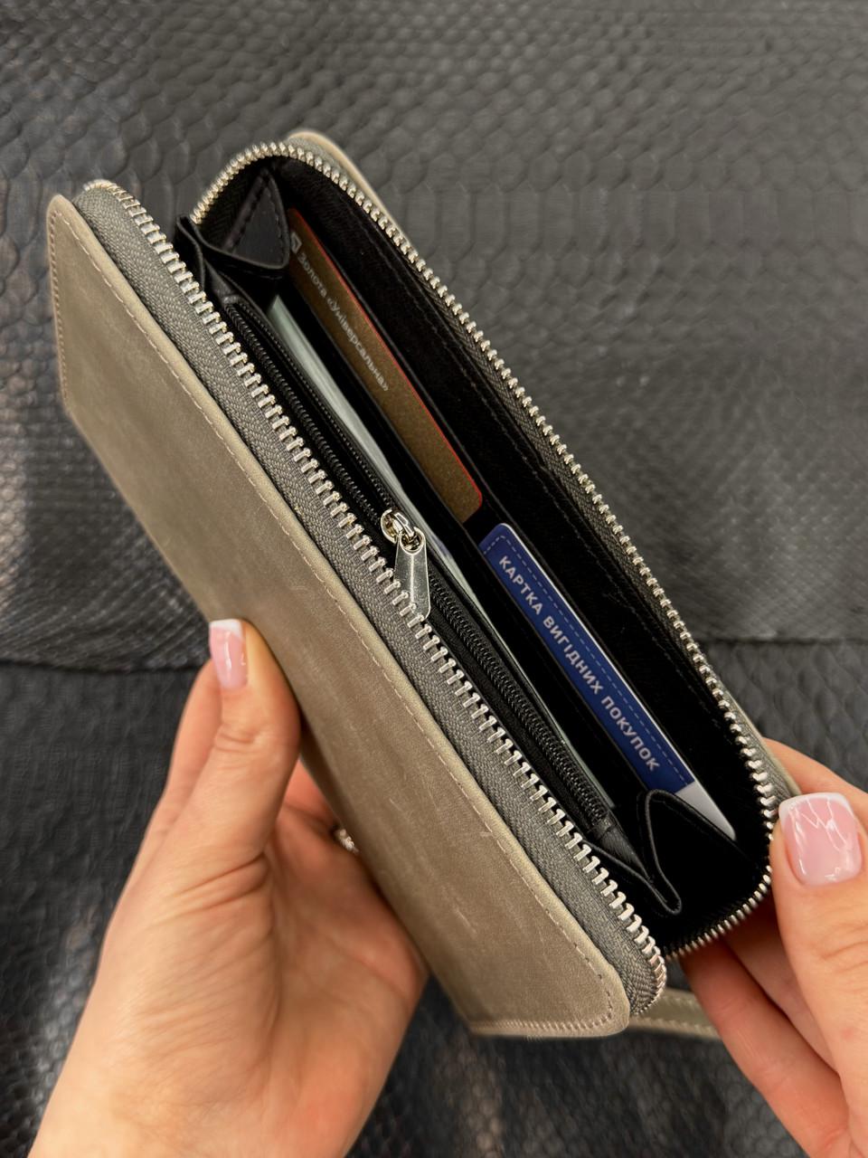 Клатч-гаманець шкіряний з натуральної шкіри Crazy Horse Сірий (2576234715) - фото 3