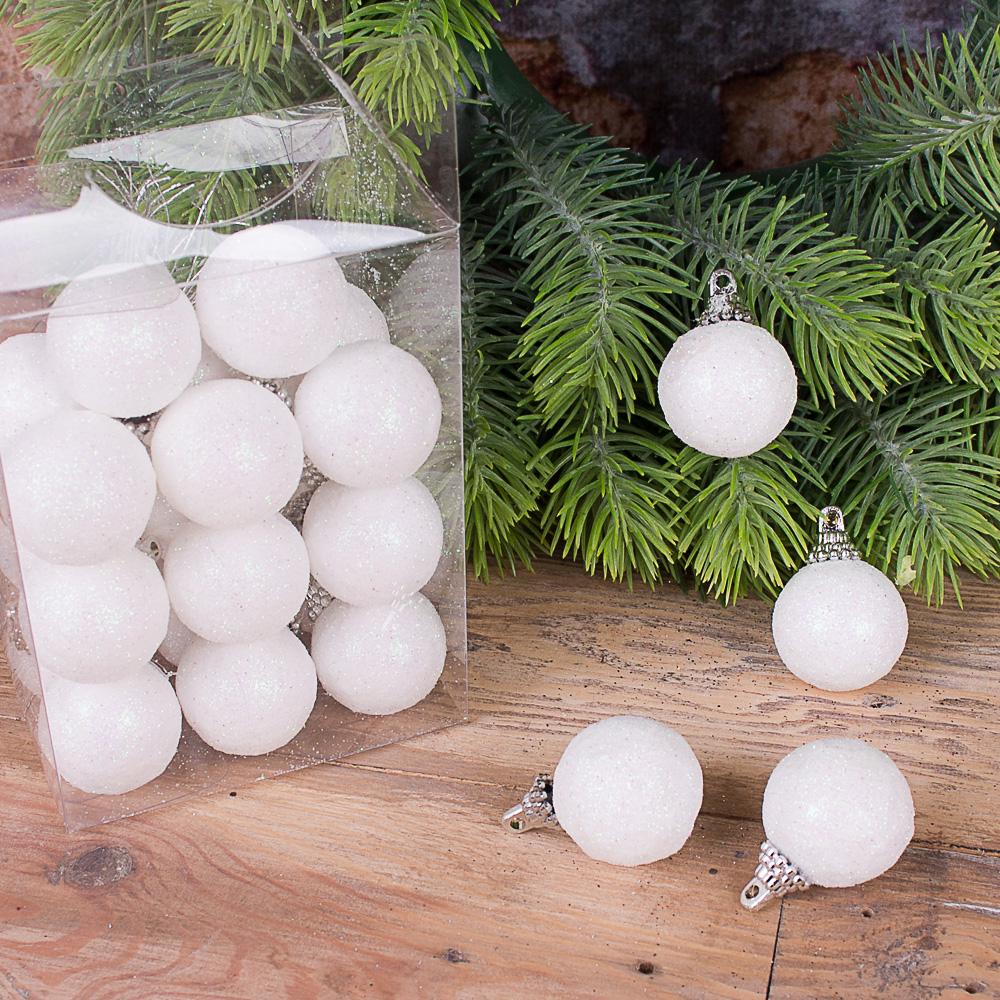 Шары елочные в блестках 3 см 24 шт. Белый (3112-7)