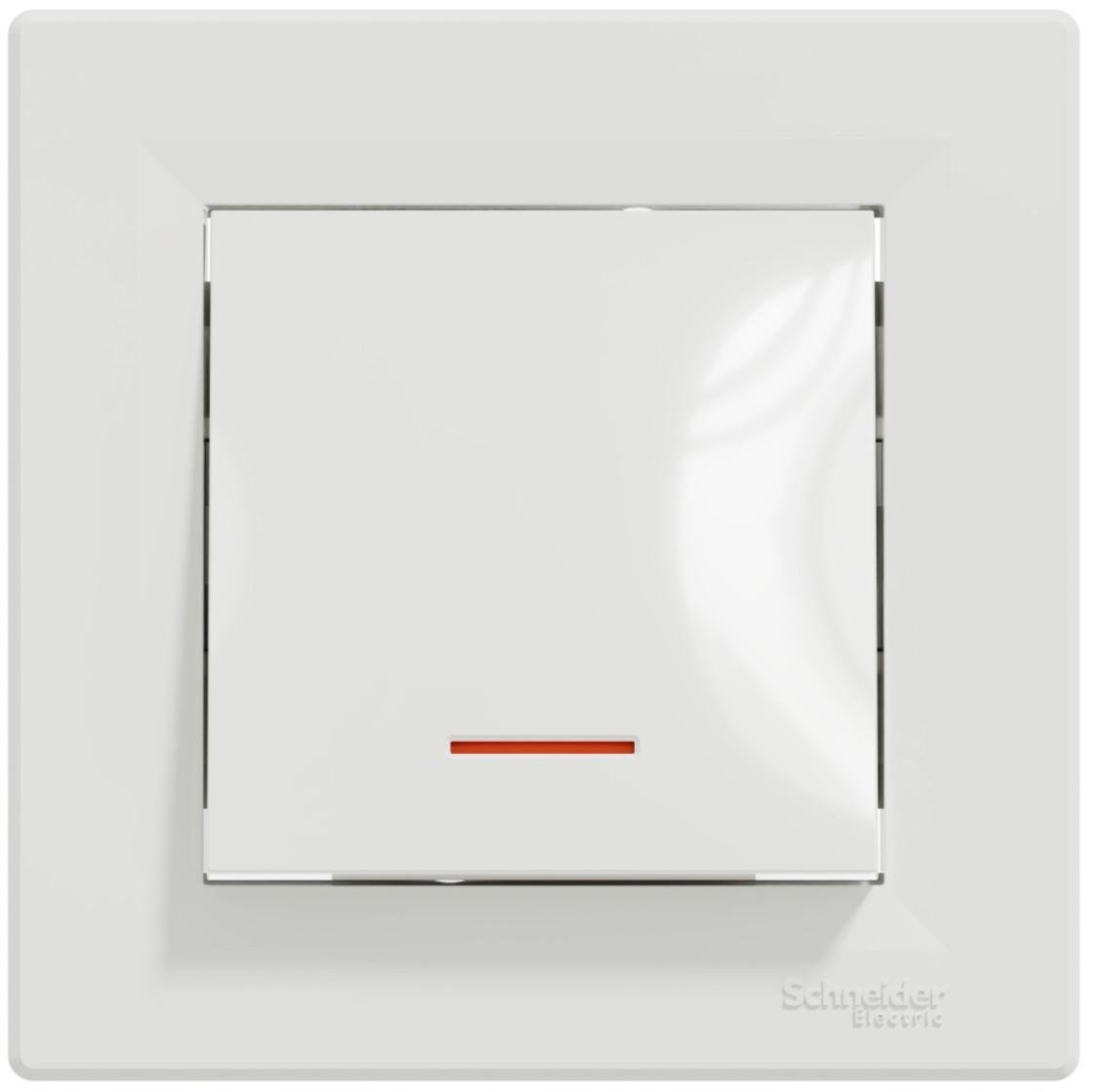 Выключатель проходной одноклавишный с подсветкой Schneider Electric Asfora с рамкой Белый (00000003045)