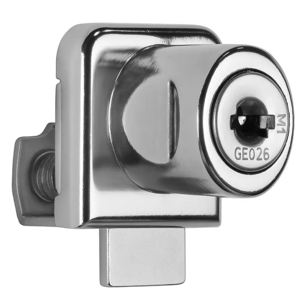 Меблевий замок накладний Muller для 1 скла на скляні дверцята Хром/Сатин (ZM0617) Меблевий замок накладний Muller для 1 скла на скляні дверцята Хром/Сатин (ZM0617)