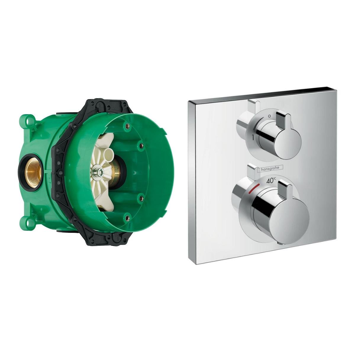 Смеситель скрытый Hansgrohe ECOSTAT SQUARE 15714000+01800180 с термостатом Хром (74691)