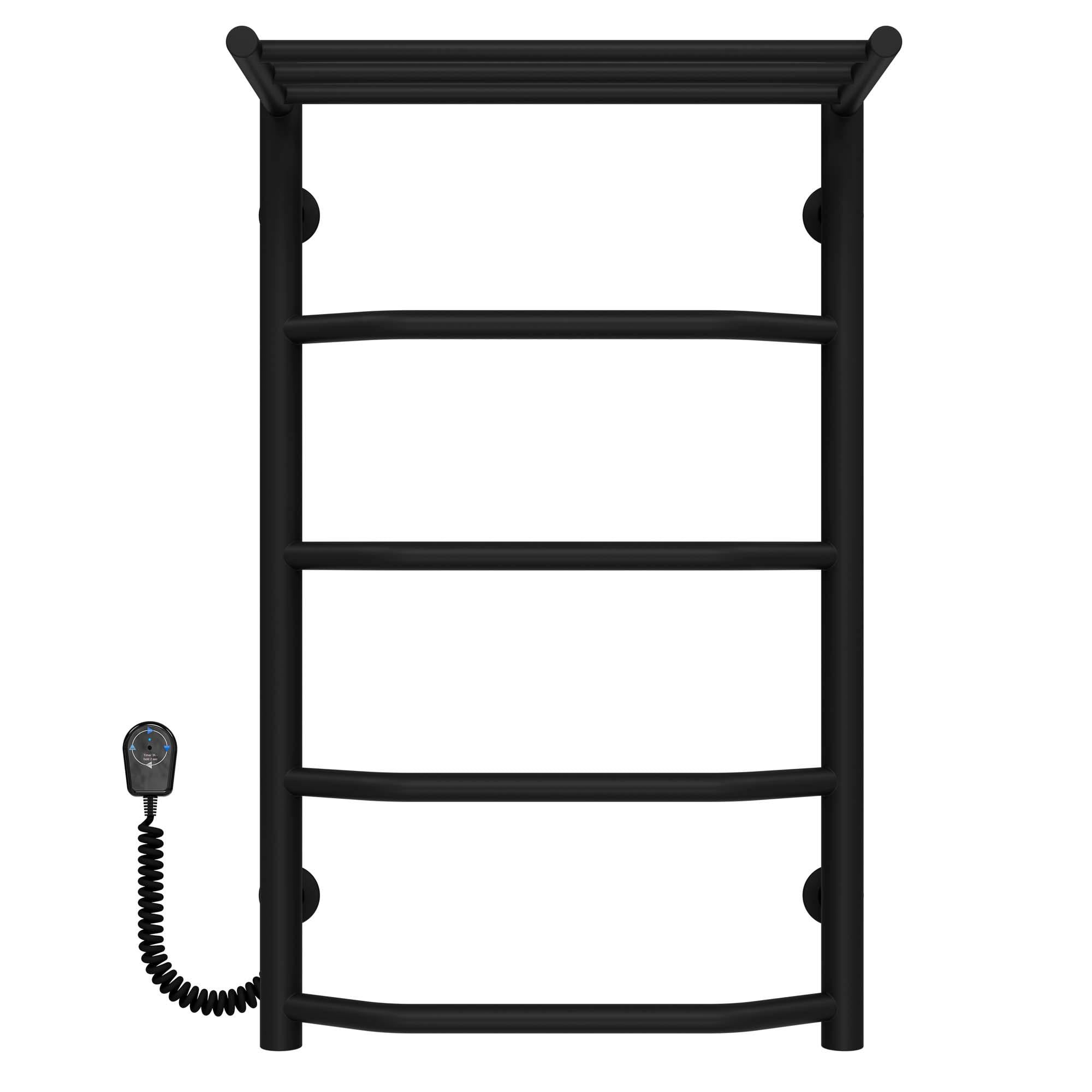 Полотенцесушитель электрический с полкой Deffi Трапеция П5 EF16 левое подключение нержавеющая сталь 400х700 мм Черный (C.TP.70.40.5.E.B.L.5)