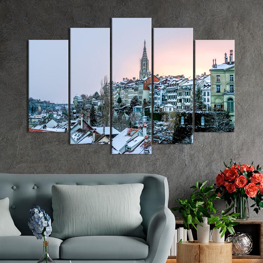 Картина город Вид на Бернский собор зимой 112x68 см (A598-5)