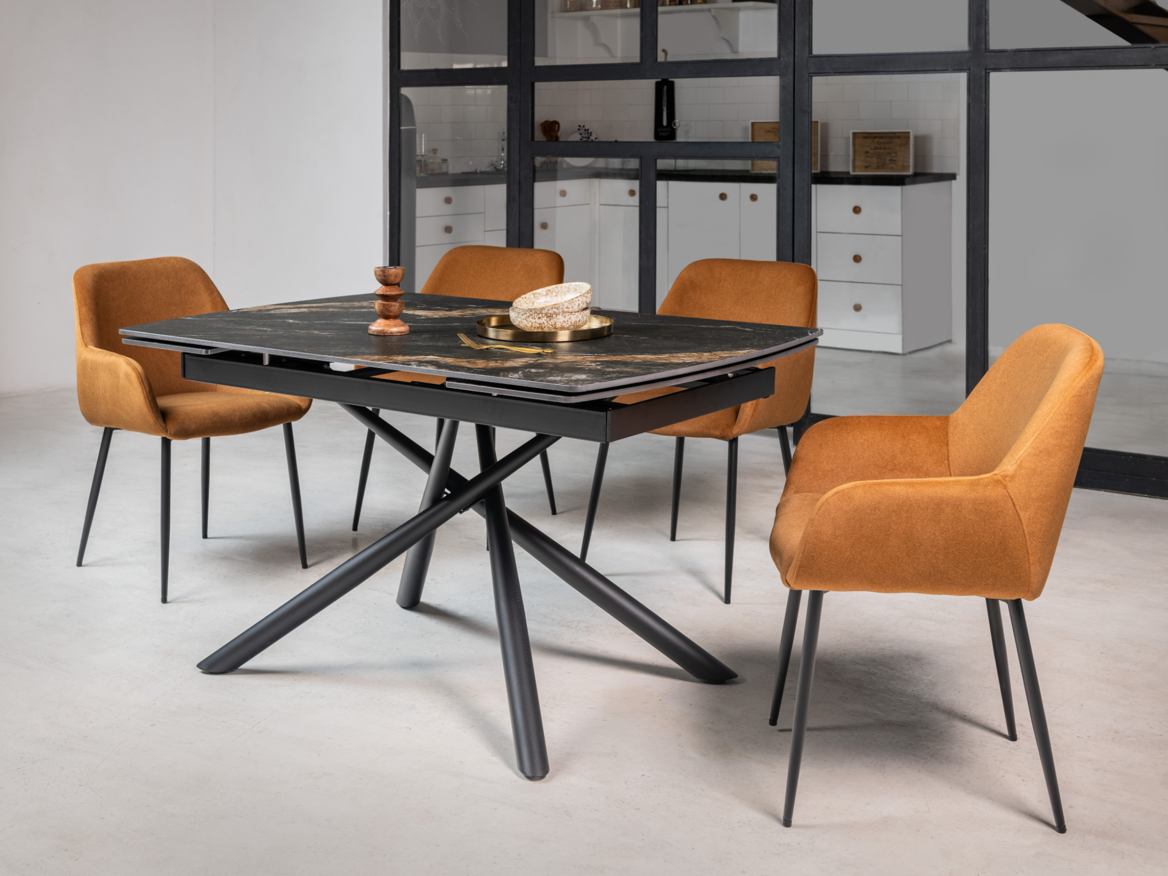 Стіл обідній розсувний Vetro Mebel Піно 1400- 2000x900x760 мм П’єр блек/Чорний (TМL-1200-1) - фото 7 Стіл обідній розсувний Vetro Mebel Піно 1400- 2000x900x760 мм П’єр блек/Чорний (TМL-1200-1) - фото 7