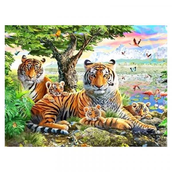 Алмазна мозаїка TK Group Тигрова сім'я в казковому місці 40х30 см з рамкою в коробці (GB76332-mt)