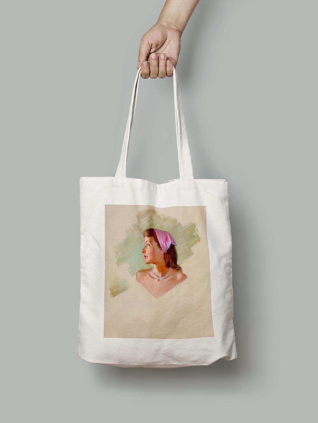 Эко-сумка Брюнетка с розовой банданой. Алирин Фуруш 1950-е годы шопер (pin_up010083_Bag)