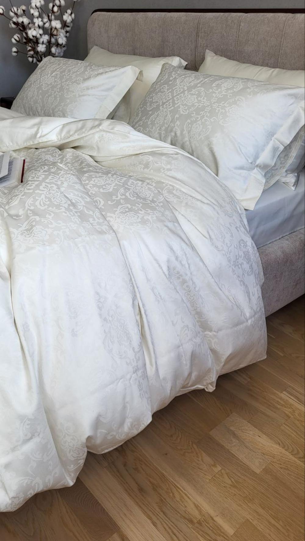 Комплект постільної білизни на резинці Мир сатин жакард Premium євро/наволочки 50х70/70х70 см Caspe Ivory (9093) - фото 5