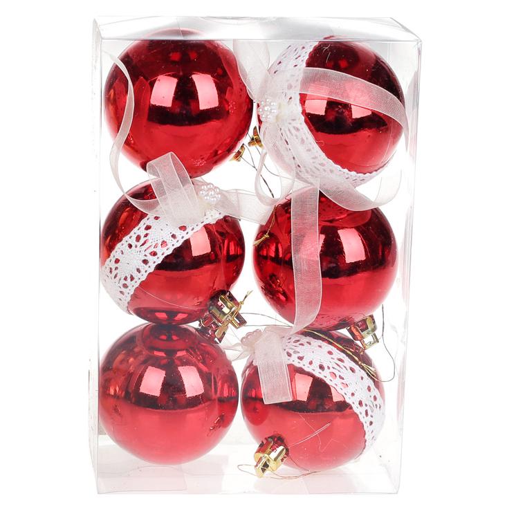 Куля новорічна BonaDi D-6 см 6 шт. Червоний (105-148)