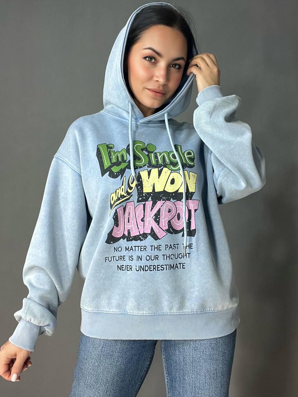 Худи женский A-N 25040 удлиненный с капюшоном вареный тай дай OS Голубой (3432)