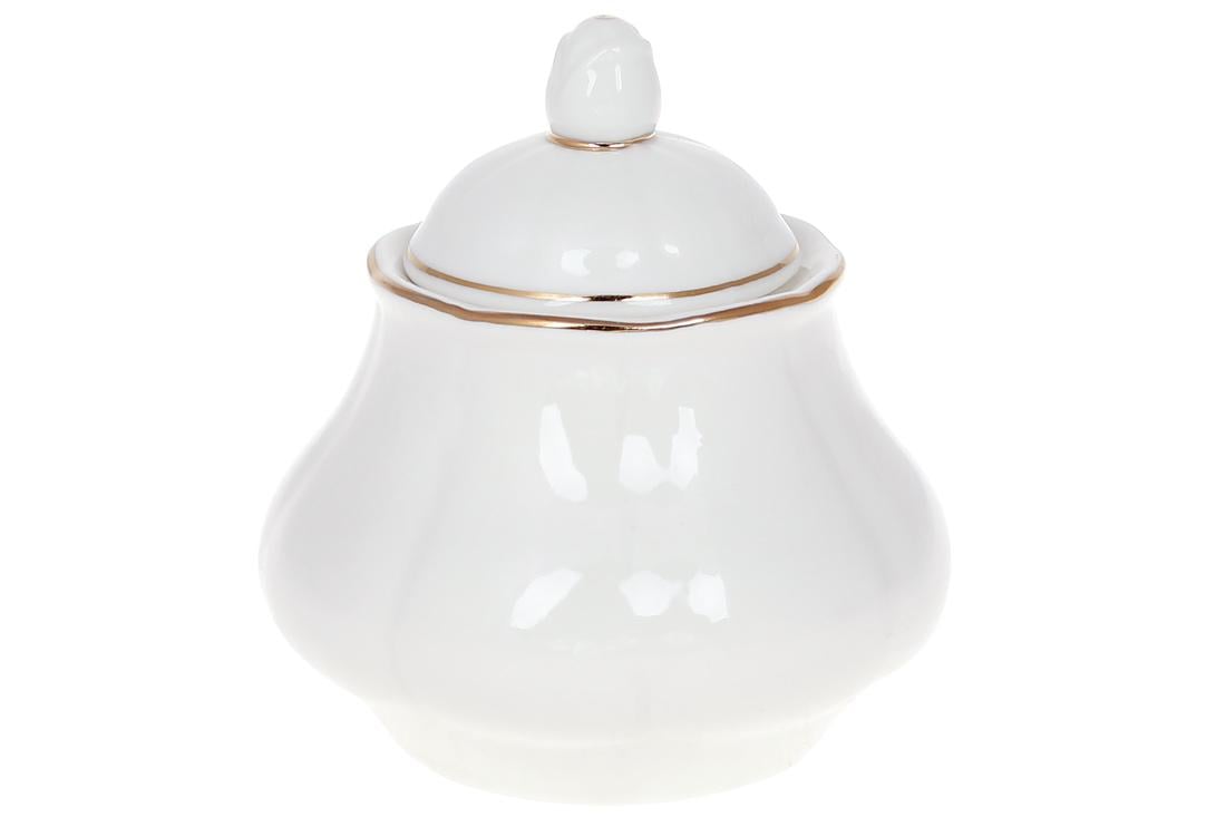 Сахарница фарфоровая с золотым кантом 300 мл Белый