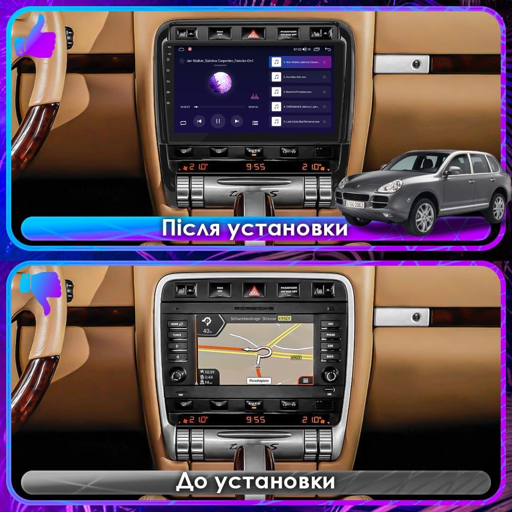 Автомагнітола Lesko для Porsche Cayenne I Рестайлин 957 2007 IPS 9" 4/64Gb CarPlay 4G Wi-Fi GPS - фото 2