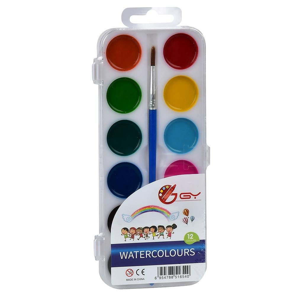 Краски акварельные Stenson WW00355ST 12 цветов полусухие с кисточкой Белый (d4bb37d7)
