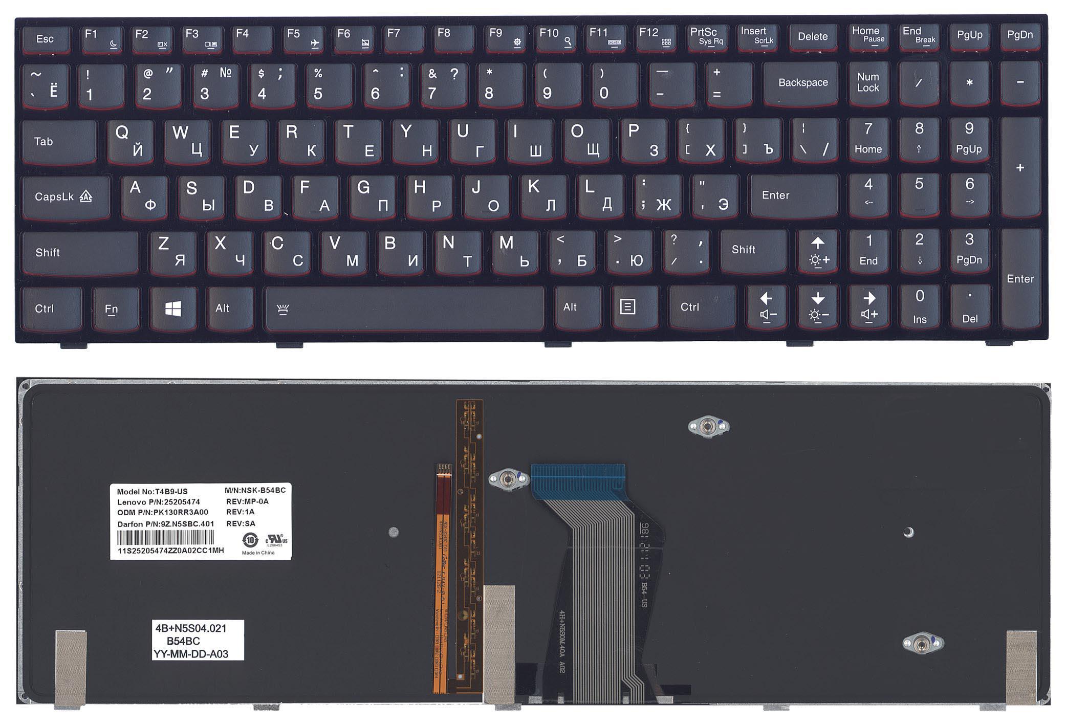 Клавиатура для ноутбука Lenovo IdeaPad Y500 с подсветкой Light Black Frame Black
