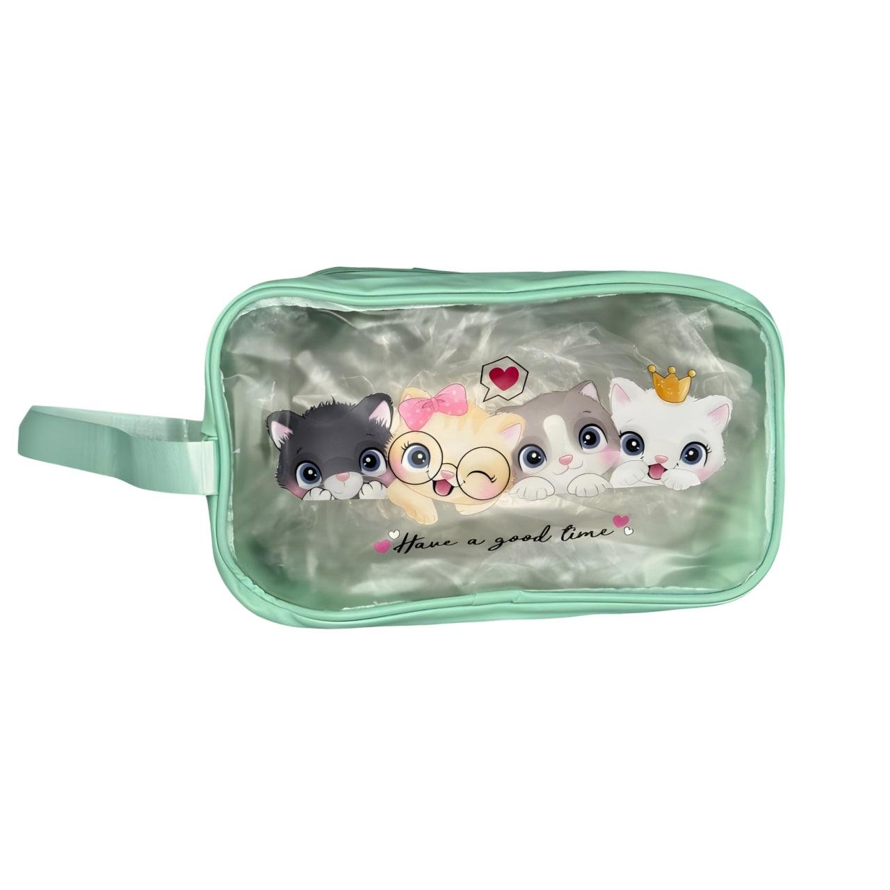 Косметичка для дитини з принтом котики 15х26 см Зелений (25-581)