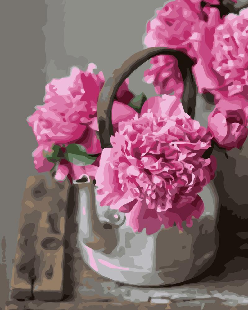 Картина за номерами Strateg Півонії в чайнику 40x50 см (VA-3430)