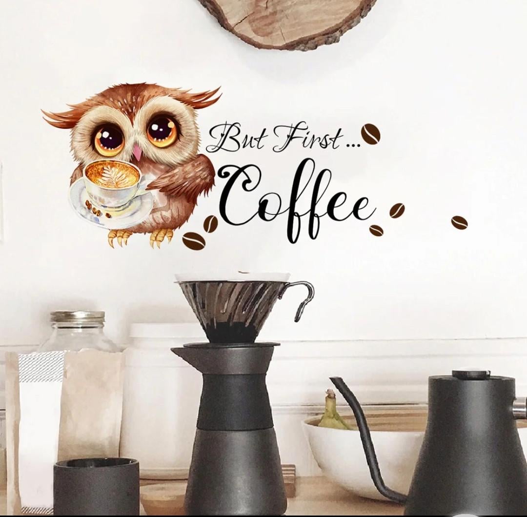 Наклейки виниловые I love coffee Сова лист 25х40 см (Б117-6)