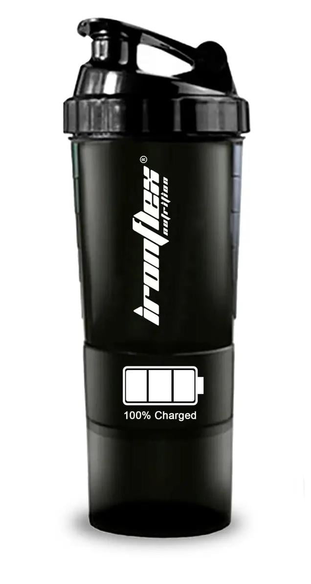 Шейкер IronFlex Spider Bottle 100% Charged 500 мл + 2 Container's Black - фото 1