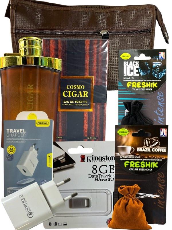 Подарочный набор мужской несесер/туалетная вода Cosmo CIGAR/флешка mini/зарядное устройство/ароматизатор в авто (2054313956)