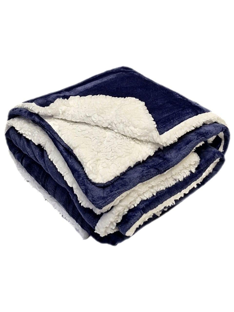 Плед двухсторонний на овчине 125x165 см Синий с белым (2072)