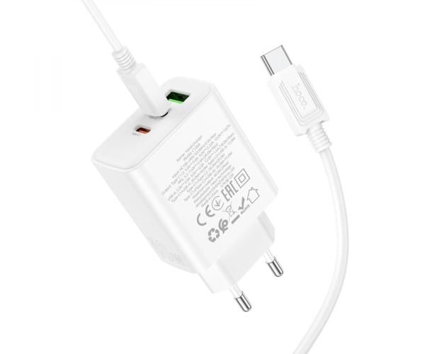 Устройство сетевое зарядное Hoco C126A Pure PD40W QC3.0 2Type-C/1Type-A Type-C to Type-C White - фото 7