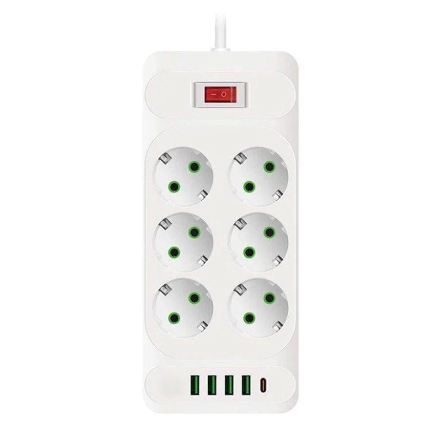 Подовжувач/фільтр/розгалужувач мережевий D6 6 розеток EU/4xUSB/1-PD Type-C 3 м (32627178)