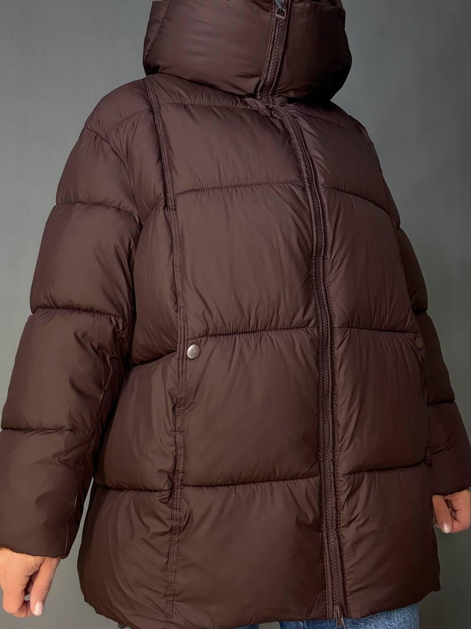 Куртка женская LADY YEP 10036 парка пуф оверсайз с капюшоном р. 44 Коричневый (5580) - фото 5 Куртка женская LADY YEP 10036 парка пуф оверсайз с капюшоном р. 44 Коричневый (5580) - фото 5