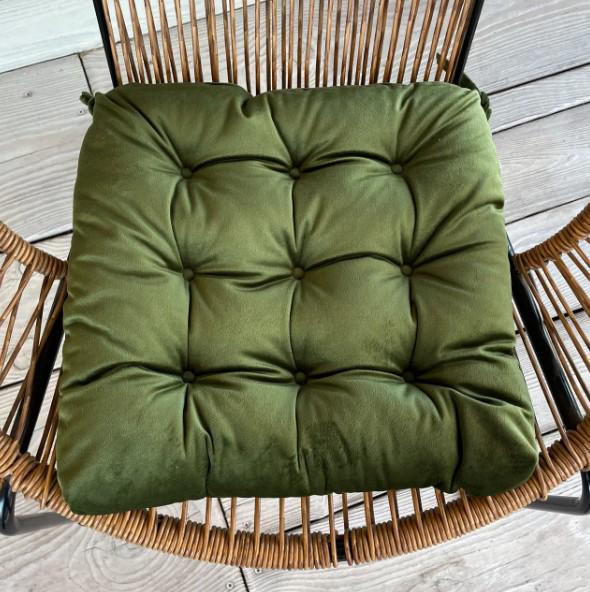 Подушка на стул Decorator Velour с завязками 40х40х5 см Зеленый (84-119)