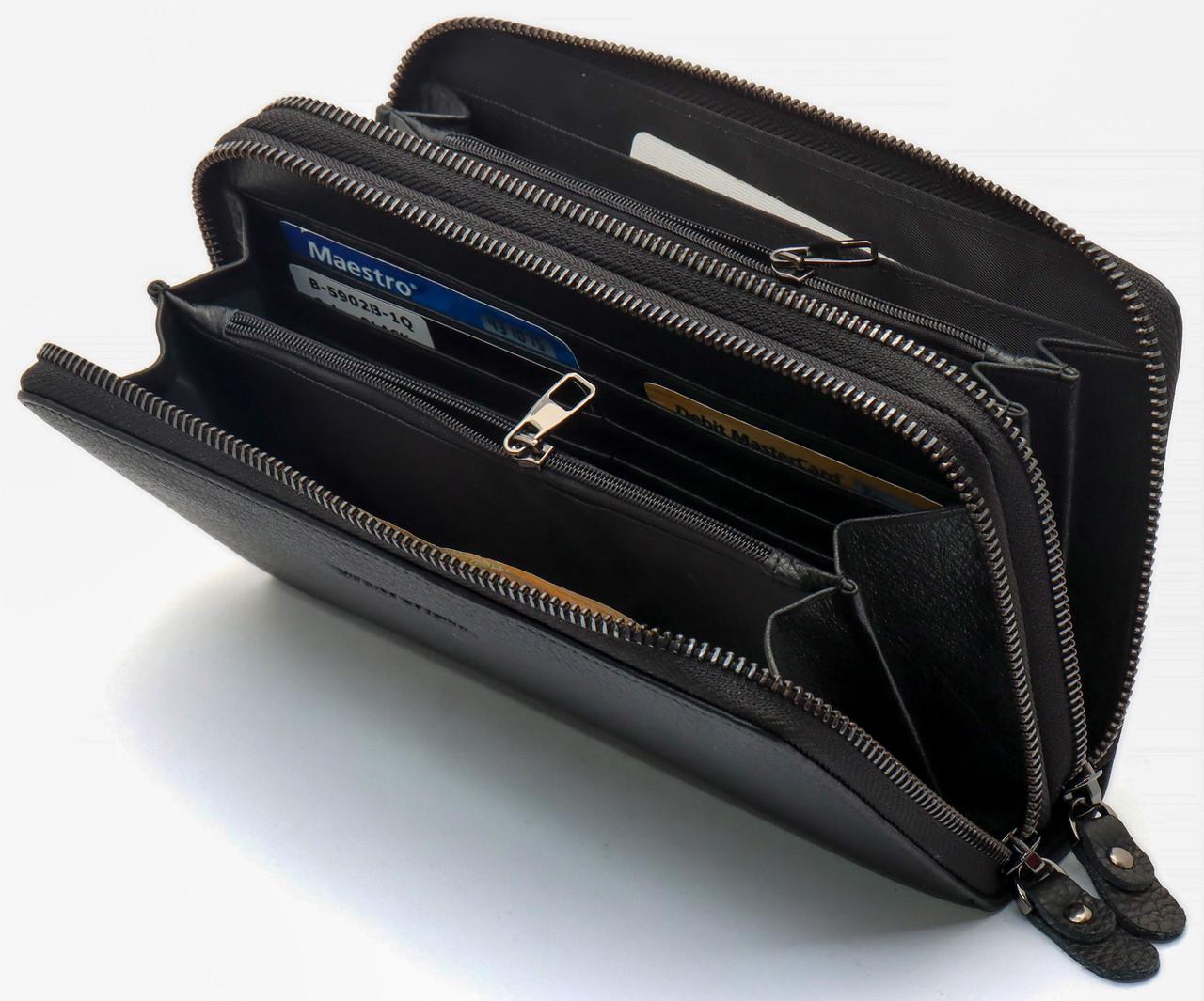 Кошелек-клатч Marco Coverna на две молнии из натуральной кожи Черный (B-5902B-1Q) - фото 5