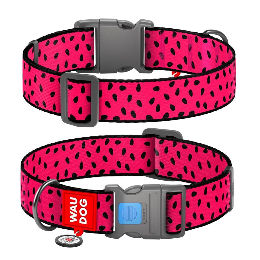 Ошейник для собак с QR-паспортом Waudog Nylon Арбуз пластиковый фастекс XXL 35 мм 46-70 см Red (284-0049)