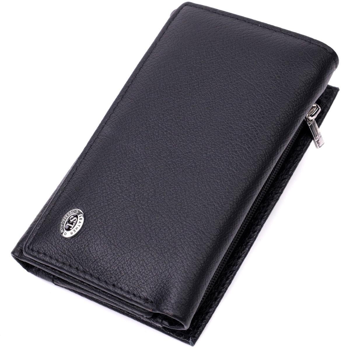 Кошелек женский ST Leather 19468 из натуральной кожи в три сборки на магнитах Черный (168-136-19468) Кошелек женский ST Leather 19468 из натуральной кожи в три сборки на магнитах Черный (168-136-19468)