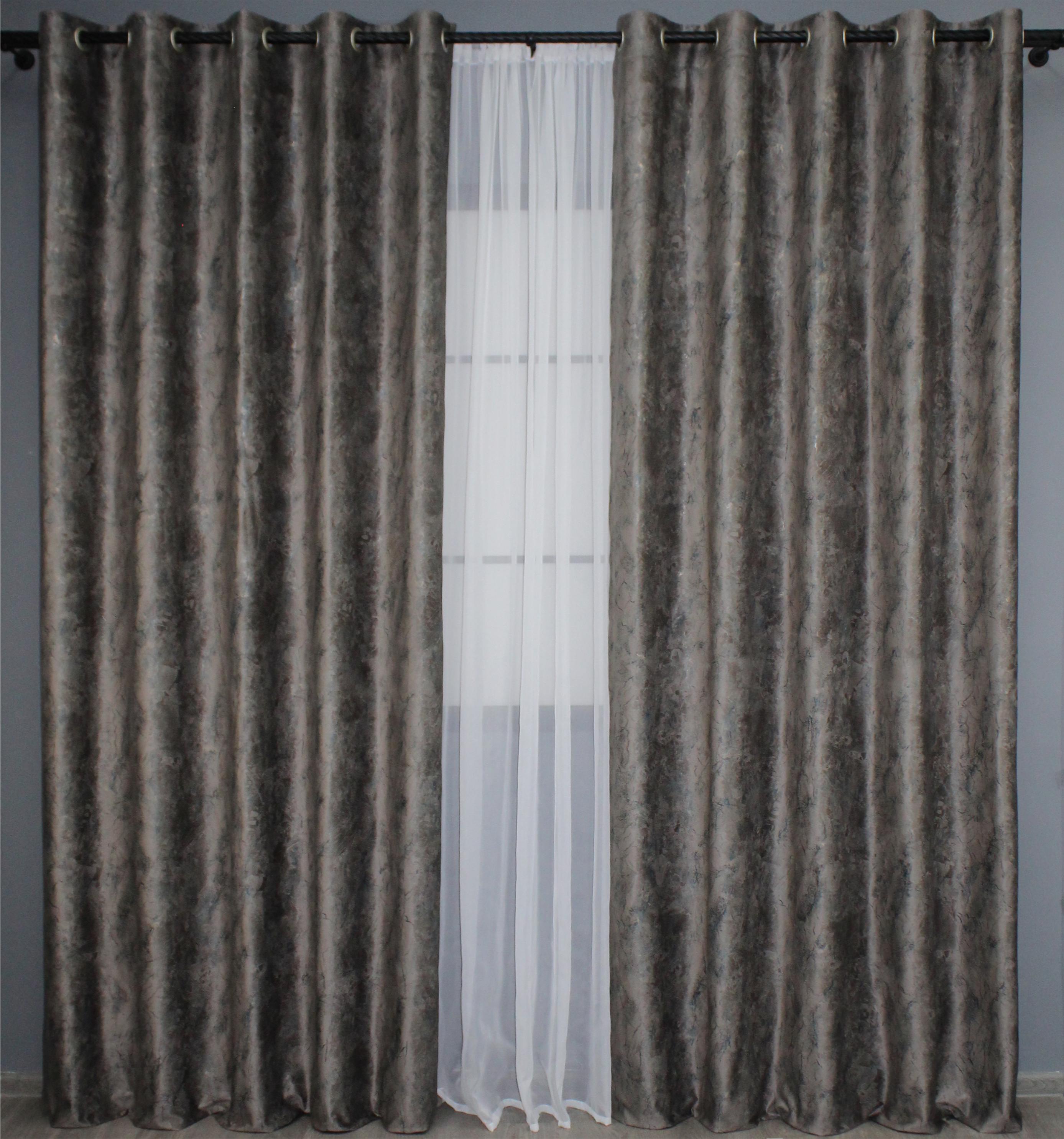 Комплект штор на люверсах VR-Textil Бархат Афина № 1314ш 150х270 см 2 шт. Коричневый/Серый (37-0101)