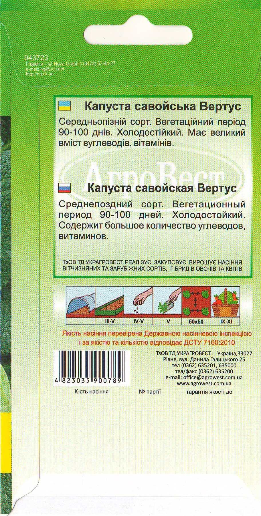 Насіння АгроВест капуста савойська Вертус 1 г (29101) - фото 2 Насіння АгроВест капуста савойська Вертус 1 г (29101) - фото 2