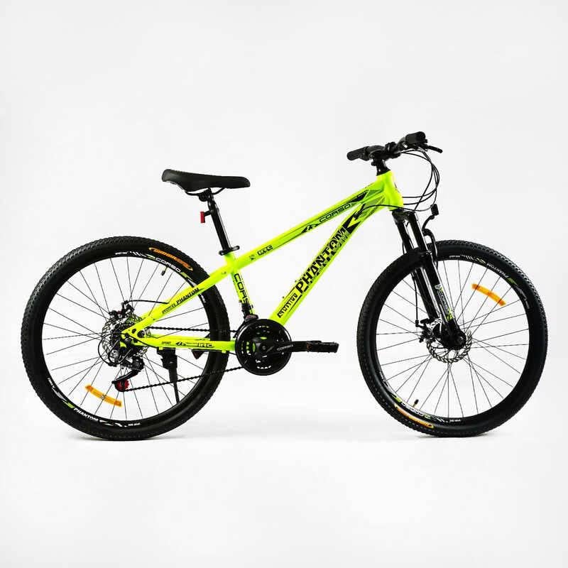 Велосипед спортивный Corso PHANTOM 26" 21 скорость стальная рама 13" переключатели SunRun Yellow (138168)